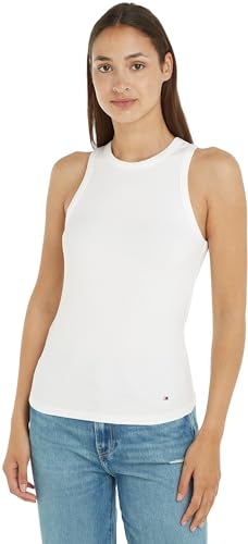 Tommy Hilfiger Damen Top Slim Rib Tank Top mit Stretch, Weiß (Ecru), XXS von Tommy Hilfiger