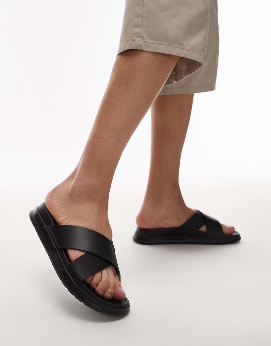Tommy Hilfiger - Sandalen aus Leder in Schwarz mit überkreuztem Riemen von Tommy Hilfiger