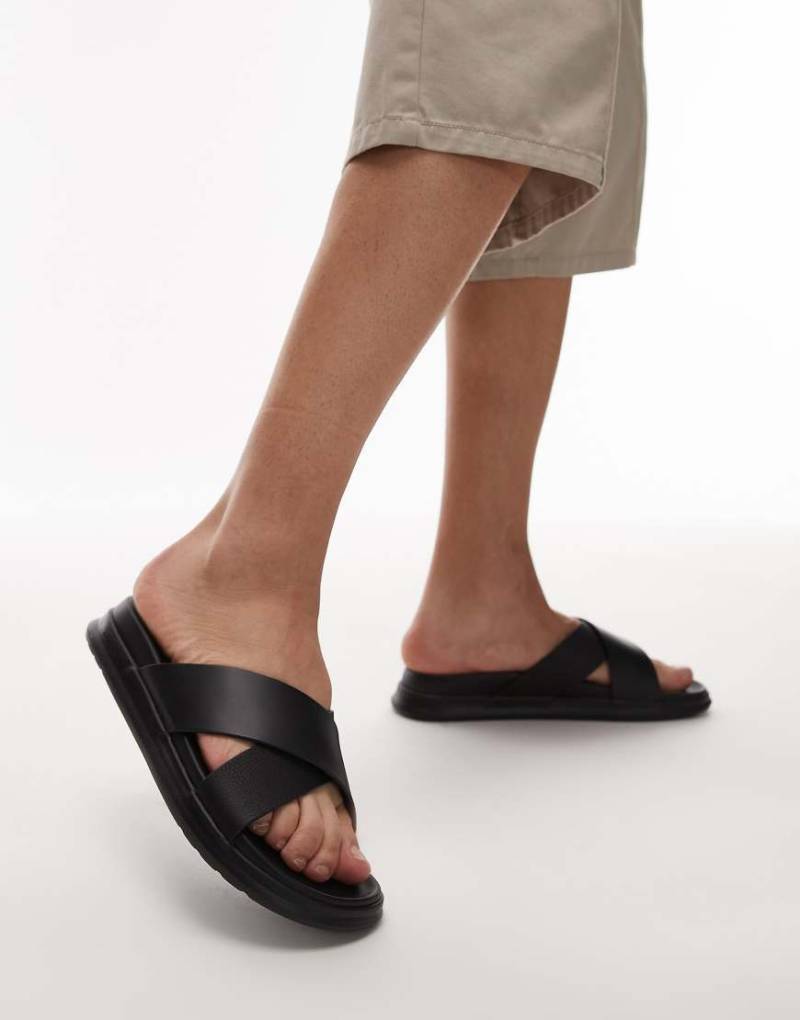 Tommy Hilfiger - Sandalen aus Leder in Schwarz mit überkreuztem Riemen von Tommy Hilfiger