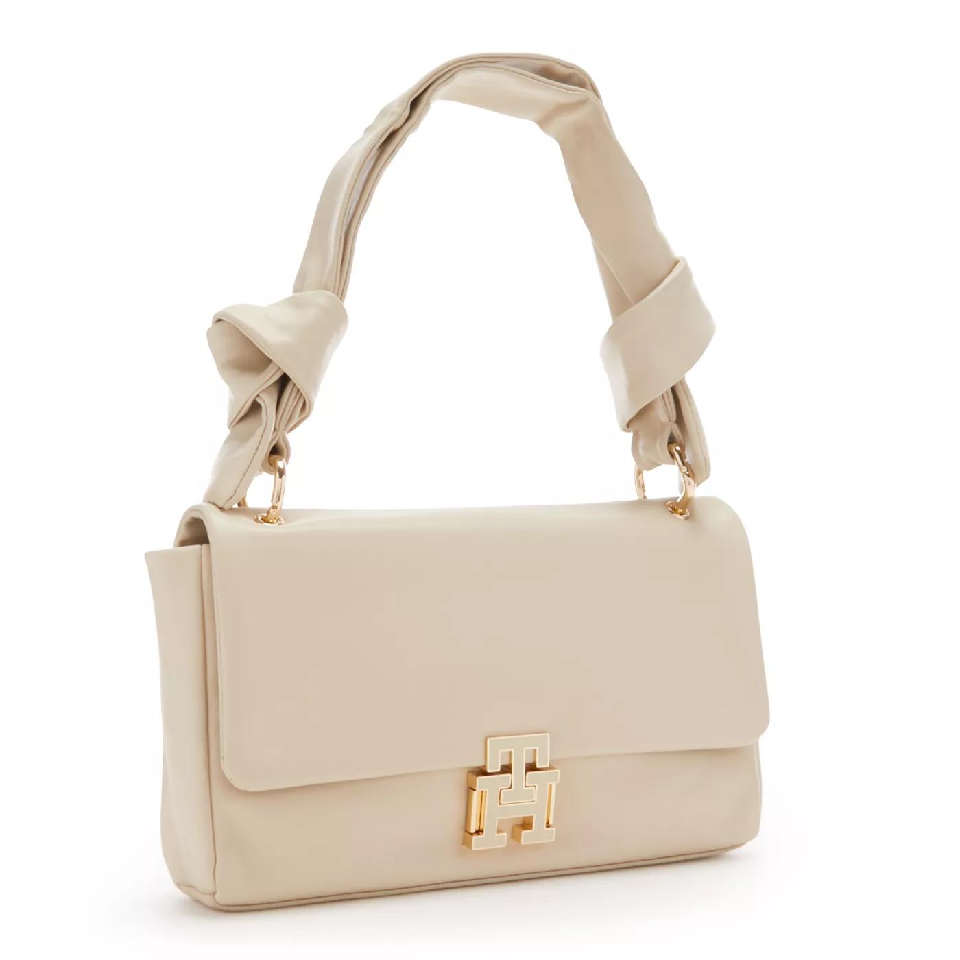 Tommy Hilfiger Satchel Bag - Tommy Hilfiger Pushlock Beige Leder Handtasche AW0 - Gr. unisize - in Beige - für Damen von Tommy Hilfiger