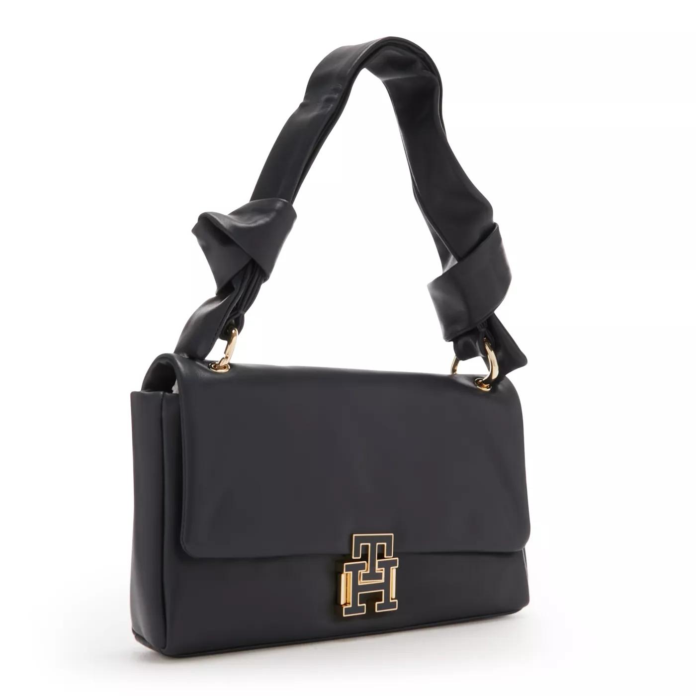 Tommy Hilfiger Satchel Bag - Tommy Hilfiger Pushlock Schwarze Leder Handtasche - Gr. unisize - in Schwarz - für Damen von Tommy Hilfiger