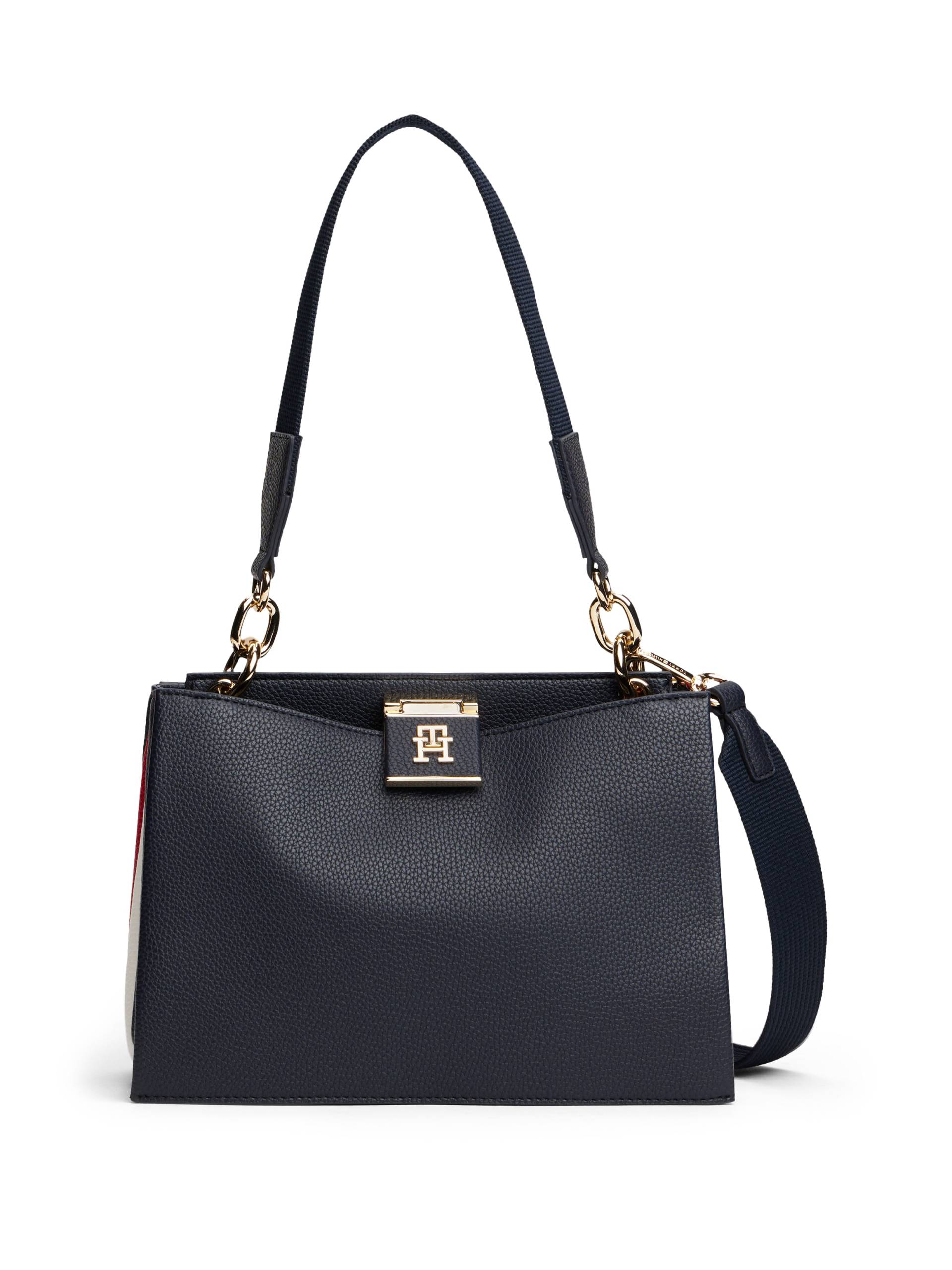 Tommy Hilfiger Satchel "TH HER MED SATCHEL CORP", Damen Umhängetasche, Tragetasche mit Flaggenstreifen an der Seite von Tommy Hilfiger