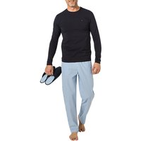 Tommy Hilfiger Herren Pyjama Set + Slipper blau Jersey-Baumwolle Gestreift,unifarben von Tommy Hilfiger
