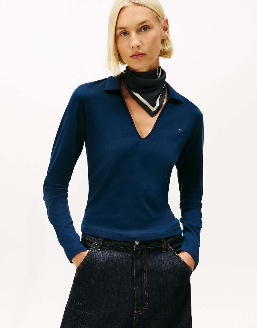 Tommy Hilfiger - Schmales, langärmliges Polohemd in Dunkelblau von Tommy Hilfiger