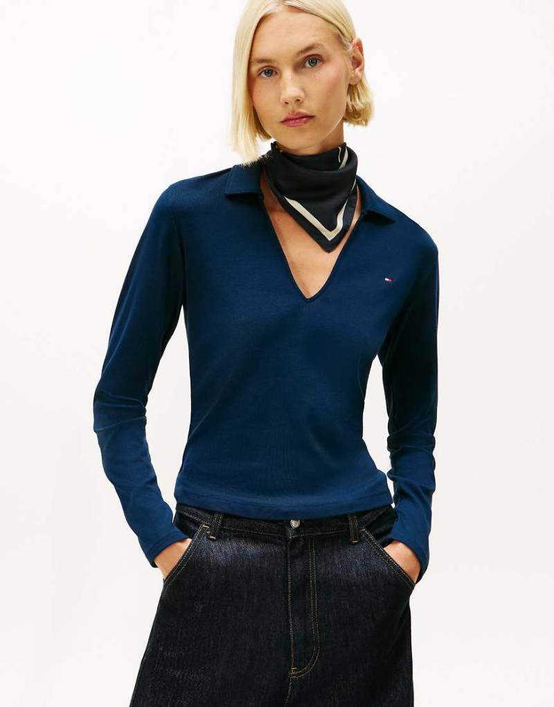 Tommy Hilfiger - Schmales, langärmliges Polohemd in Dunkelblau von Tommy Hilfiger