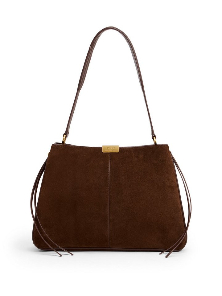 Tommy Hilfiger Schultertasche CASUAL LEATHER SHOULDER BAG SUED, Damen Handtasche, Tragetasche mit Logo-Schmuckelement von Tommy Hilfiger