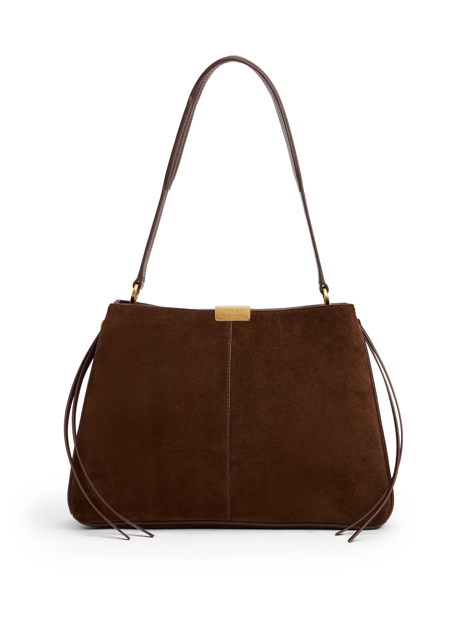 Tommy Hilfiger Schultertasche "CASUAL LEATHER SHOULDER BAG SUED", Damen Handtasche, Tragetasche mit Logo-Schmuckelement von Tommy Hilfiger