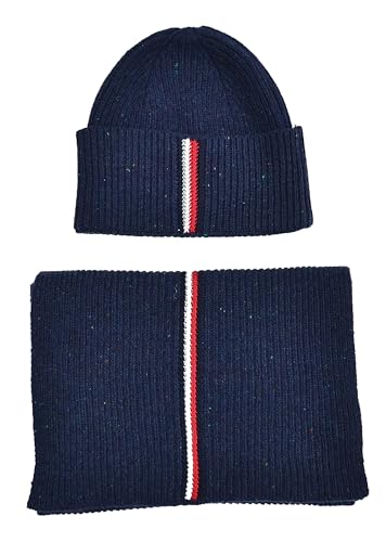 Tommy Hilfiger Set Schal Strickmütze Mütze Downtown Scarf Beanie Gift Box Blau melange von Tommy Hilfiger