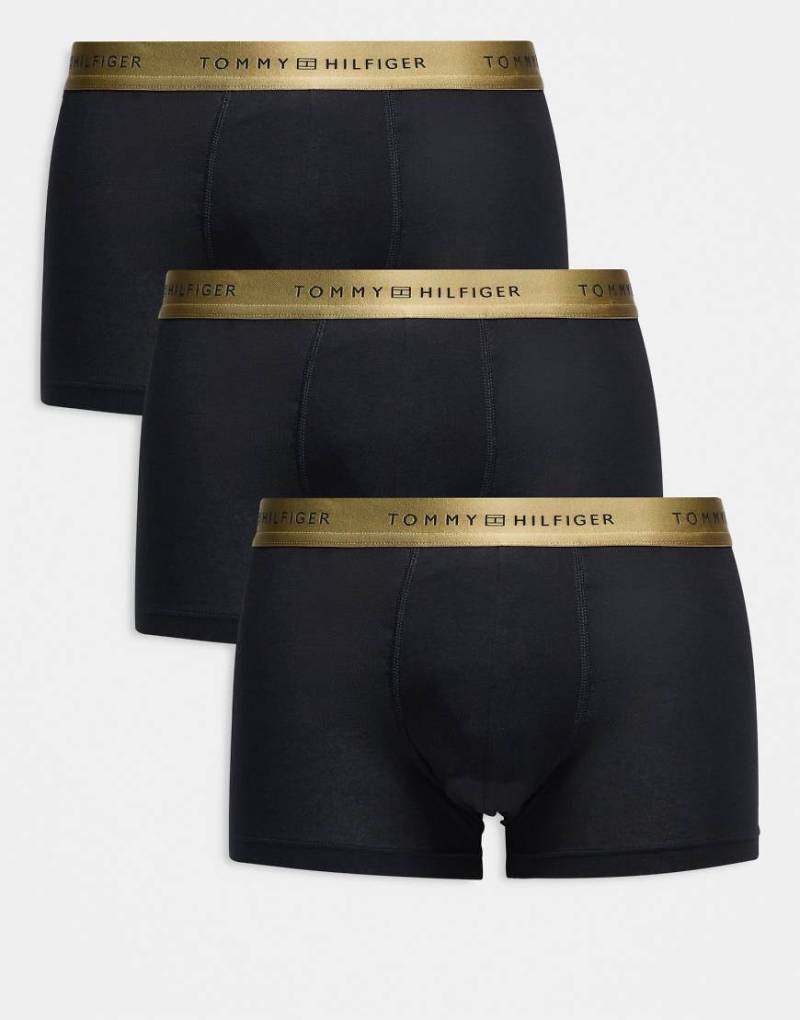 Tommy Hilfiger - Signature - 3er-Pack Basic-Unterhosen aus Baumwolle in Schwarz mit goldfarbenem Bund von Tommy Hilfiger