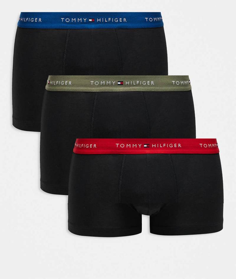 Tommy Hilfiger - Signature Cotton Essentials - 3er-Pack Unterhosen in Schwarz mit Bund in Blau/Rot/Grün von Tommy Hilfiger