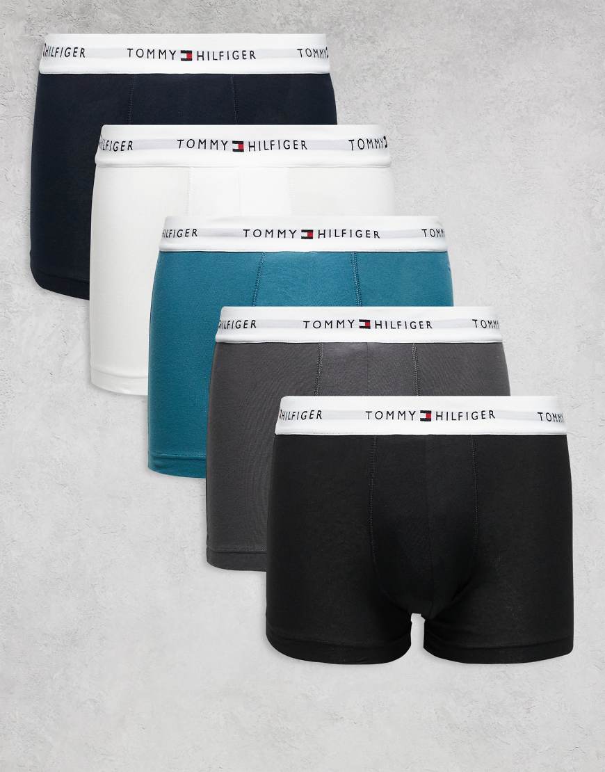 Tommy Hilfiger - Signature Cotton Essentials - 5er-Pack Basic-Unterhosen aus Baumwolle in Weiß, Schwarz, Grau, Marineblau und Petrol-Bunt von Tommy Hilfiger