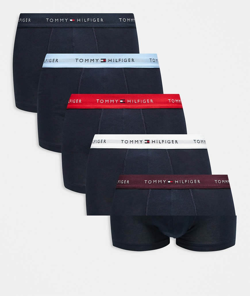 Tommy Hilfiger - Signature Cotton Essentials - 5er-Pack Unterhosen in Marineblau mit Bund in Rot/Weiß/Blau-Bunt von Tommy Hilfiger