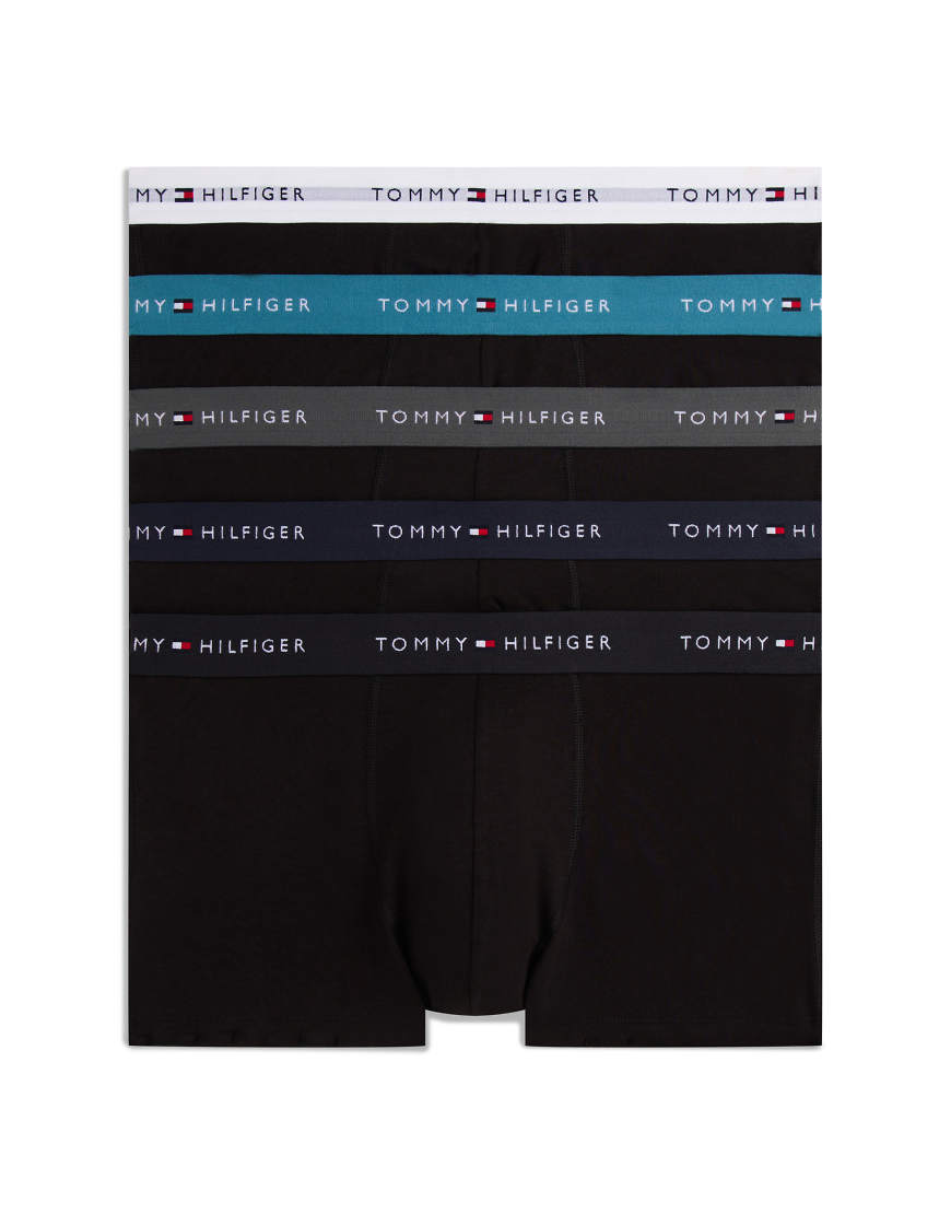 Tommy Hilfiger - Signature Cotton Essentials - 5er-Pack Unterhosen in Schwarz mit Bund in Grau/Weiß/Blau-Bunt von Tommy Hilfiger