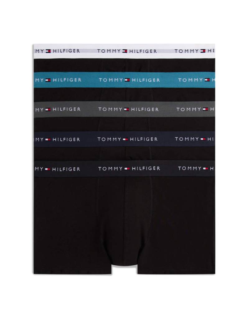 Tommy Hilfiger - Signature Cotton Essentials - 5er-Pack Unterhosen in Schwarz mit Bund in Grau/Weiß/Blau-Bunt von Tommy Hilfiger