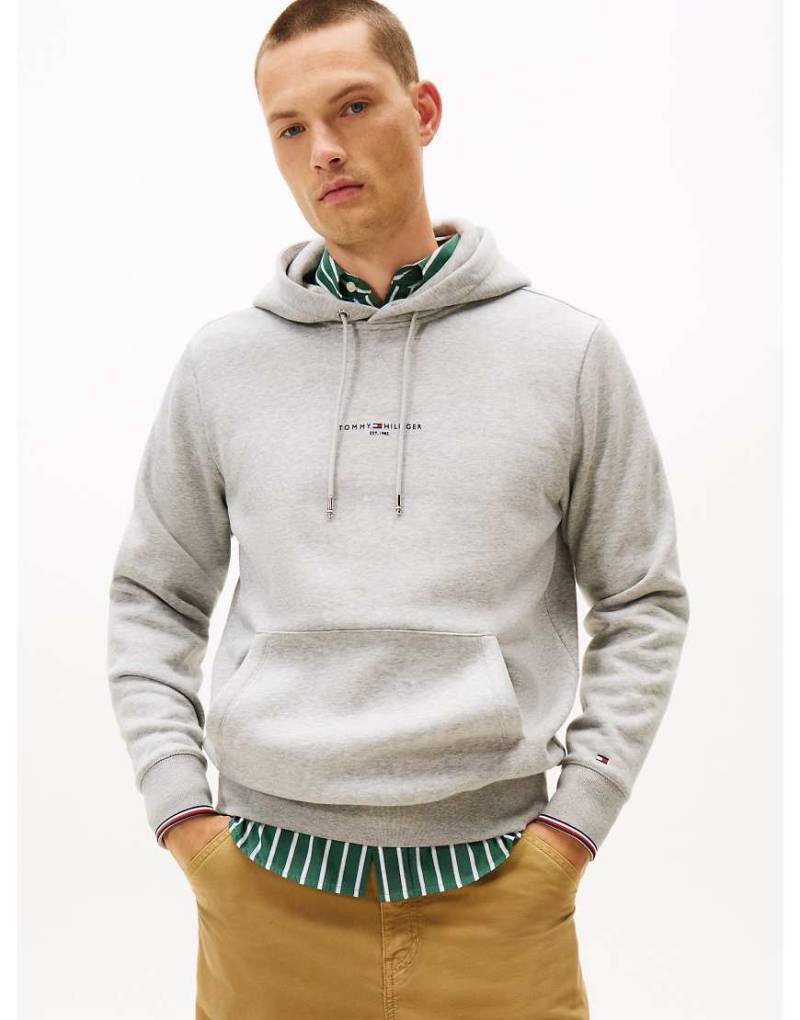 Tommy Hilfiger - Signature - Einfarbiger Kapuzenpullover aus Fleece mit Zierstreifen in Grau von Tommy Hilfiger