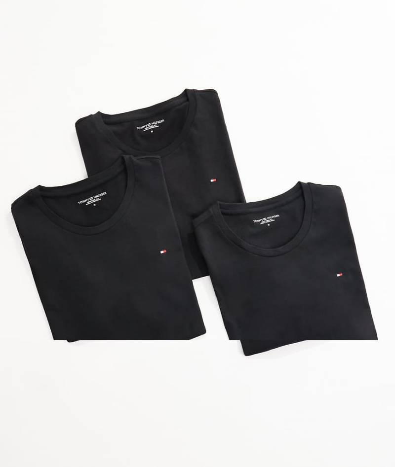 Tommy Hilfiger - Signature Essential - 3er-Pack T-Shirts in Schwarz mit Flaggenlogo von Tommy Hilfiger