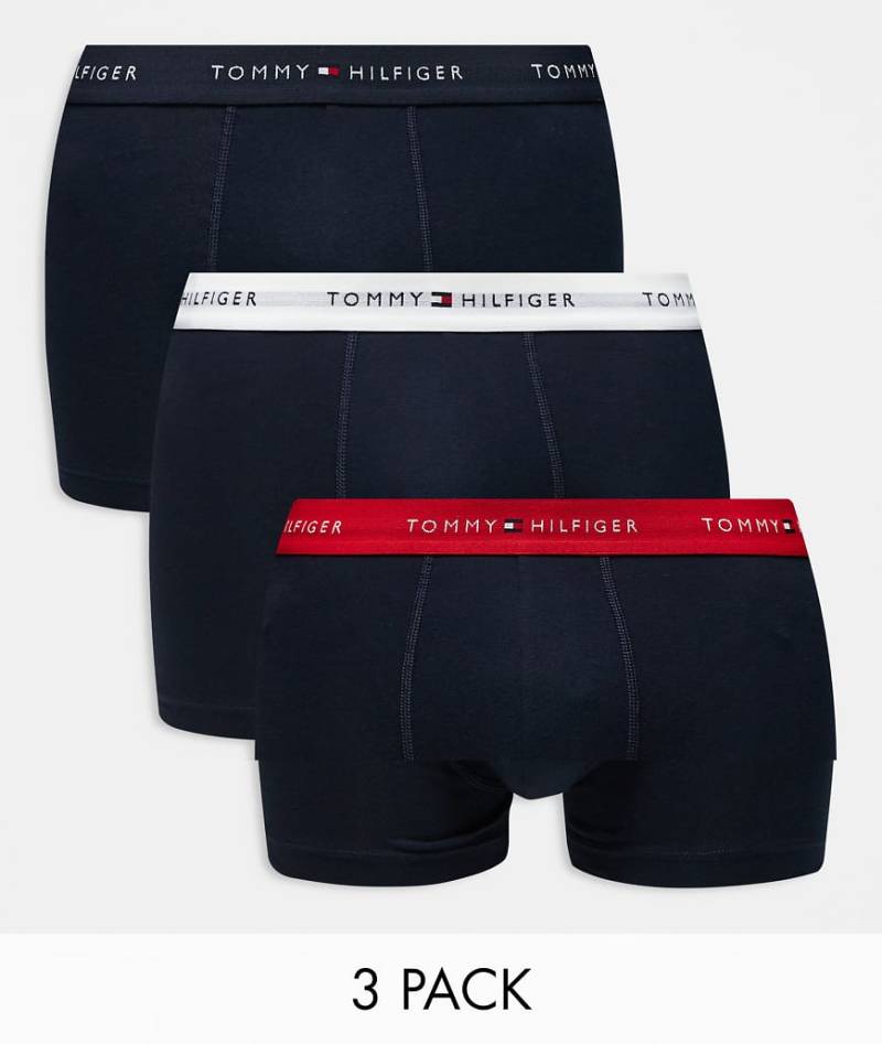 Tommy Hilfiger - Signature Essential - 3er-Pack Unterhosen in Marineblau mit farbigem Bund von Tommy Hilfiger