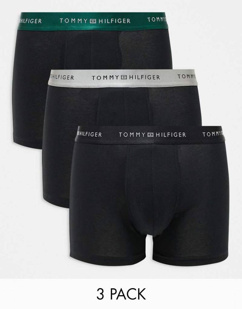 Tommy Hilfiger - Signature Essential - 3er-Pack Unterhosen in Schwarz mit Bund in Grün, Grau und Schwarz von Tommy Hilfiger