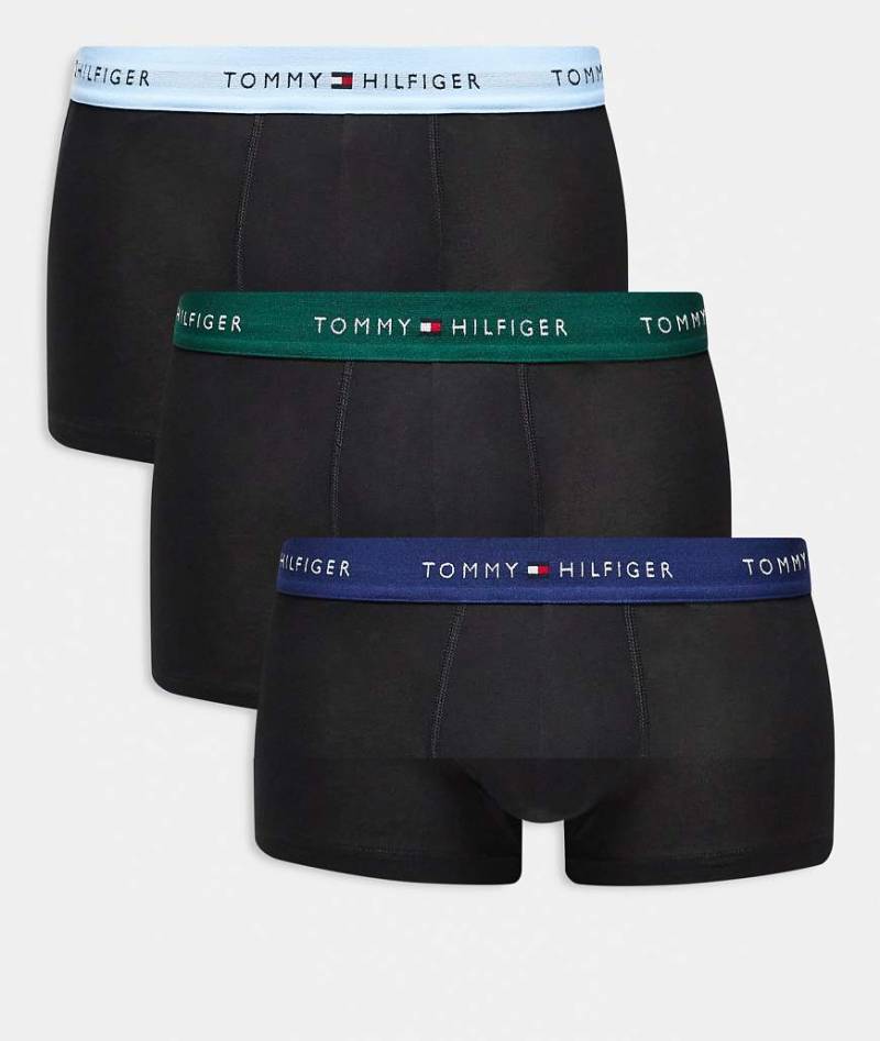 Tommy Hilfiger - Signature Essentials - 3er-Pack Baumwoll-Unterhosen in Schwarz mit grünem/blauem Bund-Bunt von Tommy Hilfiger