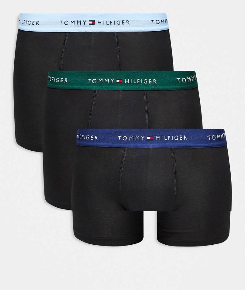 Tommy Hilfiger - Signature Essentials - 3er-Pack Boxershorts aus Baumwolle in Schwarz mit Bund in Grün/Blau-Bunt von Tommy Hilfiger