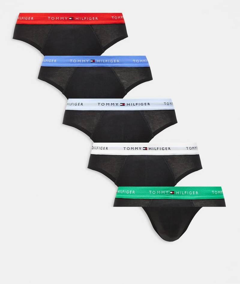 Tommy Hilfiger - Signature Essentials - 5er-Pack Unterhosen aus Baumwolle in Schwarz mit farbigem Bund von Tommy Hilfiger