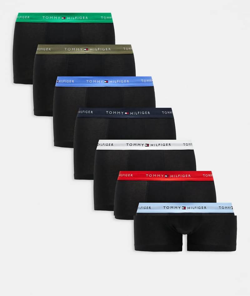Tommy Hilfiger - Signature Essentials - 7er-Pack Baumwoll-Unterhosen in Schwarz mit farbigem Bund von Tommy Hilfiger