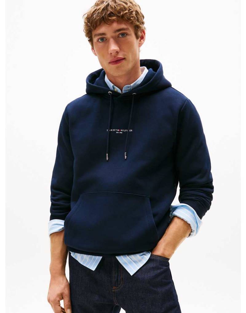 Tommy Hilfiger - Signature - Kapuzenpullover aus Fleece in Dunkelblau mit Zierstreifen von Tommy Hilfiger