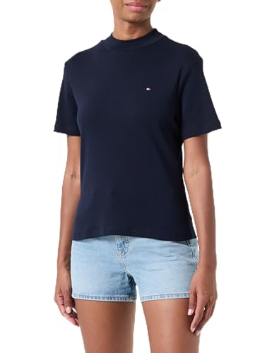 Tommy Hilfiger Damen T-Shirt Kurzarm Slim Cody Crop Mock-Kragen, Blau (Desert Sky), M von Tommy Hilfiger