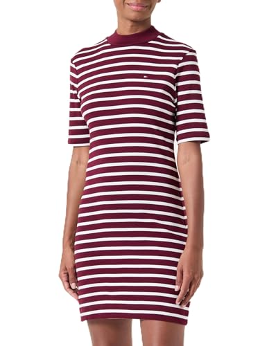 Tommy Hilfiger Damen T-Shirt Kleid Slim Cody Dress Mock-Kragen, Mehrfarbig (Breton STP Deep Rouge/Ecru), M von Tommy Hilfiger