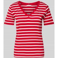Tommy Hilfiger Slim Fit T-Shirt mit V-Ausschnitt Modell 'CODY' in Rot, Größe XS von Tommy Hilfiger