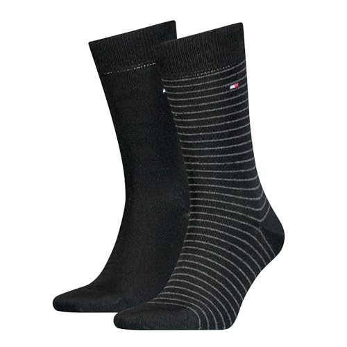 TOMMY HILFIGER Herrensocken Doppelpack Uni/Ringel schwarz Größe 43-46 von Tommy Hilfiger