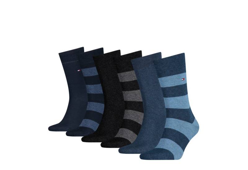 Tommy Hilfiger Socken TH MEN RUGBY SOCK 6P ECOM (6 Paar) 3x gestreift, 3x unifarben, Rippenbündchen, Logo-Flag von Tommy Hilfiger