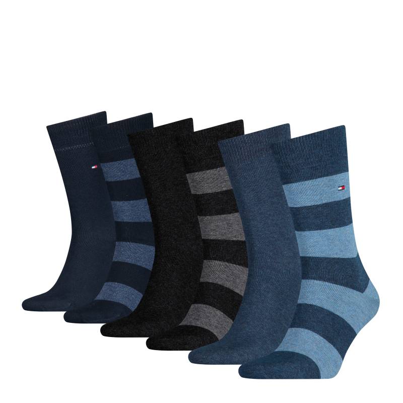 Tommy Hilfiger Socken "TH MEN RUGBY SOCK 6P ECOM" 6 Paar, 3x gestreift, 3x unifarben, Rippenbündchen, Logo-Flag von Tommy Hilfiger