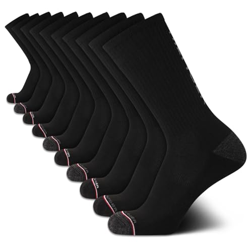 Tommy Hilfiger Sportsocken für Herren, gepolsterte Crew-Socken (10er-Pack), Größe 40-47, Schwarz, 7-12 von Tommy Hilfiger