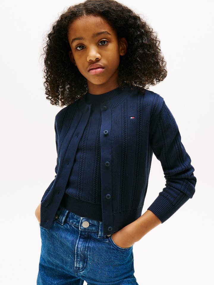 Tommy Hilfiger Strickjacke POINTELLE CARDIGAN LS für Kinder bis 16 Jahre, mit süßem Muster von Tommy Hilfiger