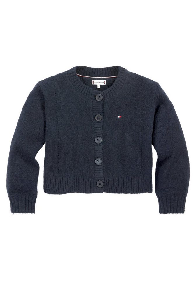 Tommy Hilfiger Strickjacke TOMMY POINTELLE CARDIGAN Kinder Kids Junior MiniMe,mit dezenter Labelflag von Tommy Hilfiger