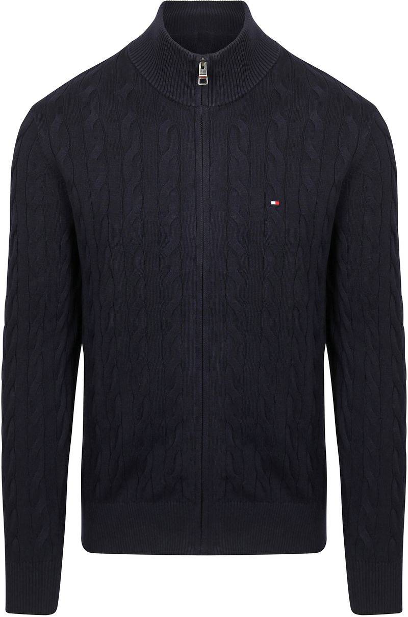 Tommy Hilfiger Strickjacke Zip Cable Navy - Größe M von Tommy Hilfiger