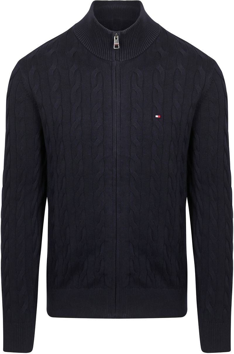 Tommy Hilfiger Strickjacke Zip Cable Navy - Größe XXL von Tommy Hilfiger