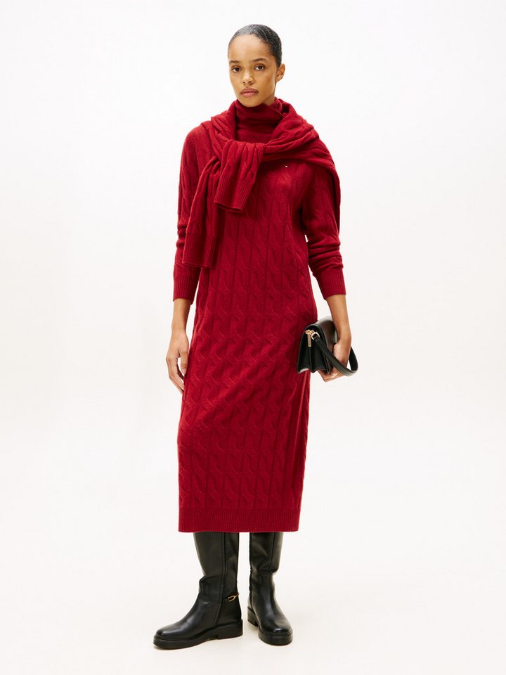Tommy Hilfiger Strickkleid SOFT WOOL CABLE ROLL-NK LS DRESS mit Zopfmuster, aus reiner Wolle von Tommy Hilfiger