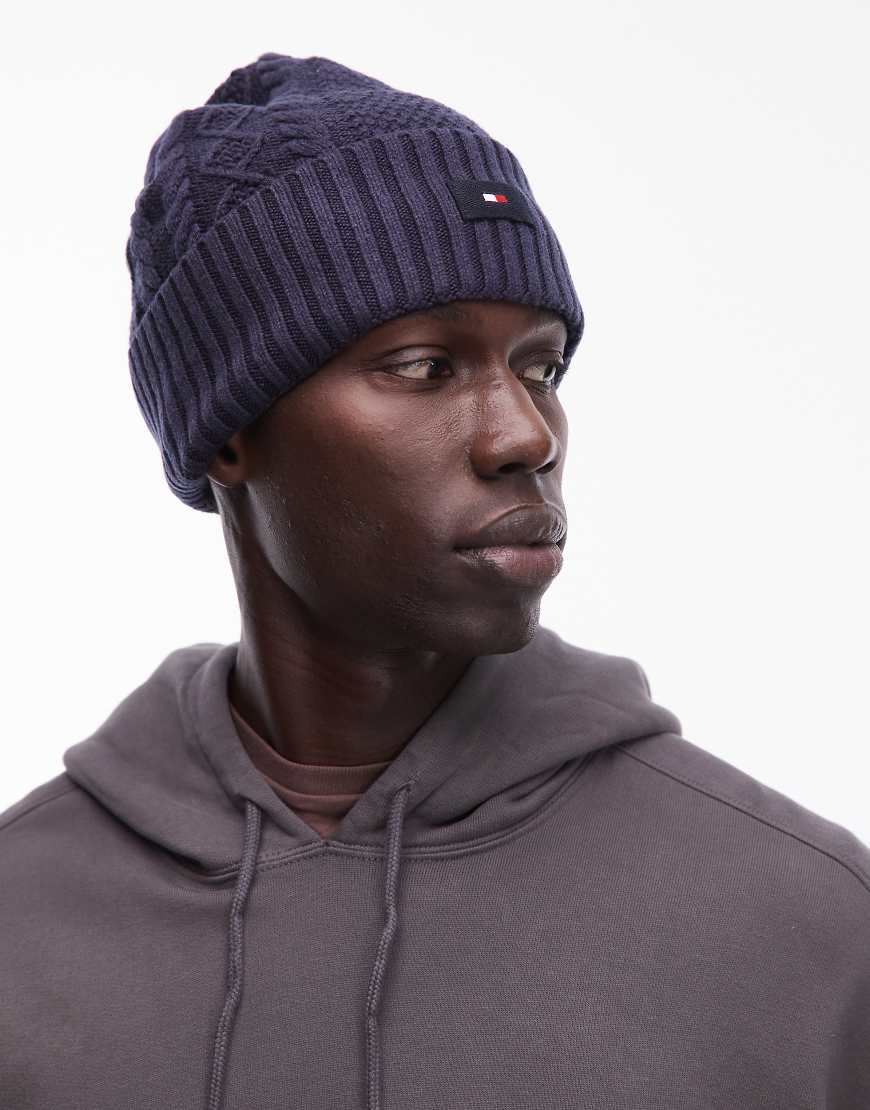 Tommy Hilfiger - Strickmütze in Blau mit Logo von Tommy Hilfiger