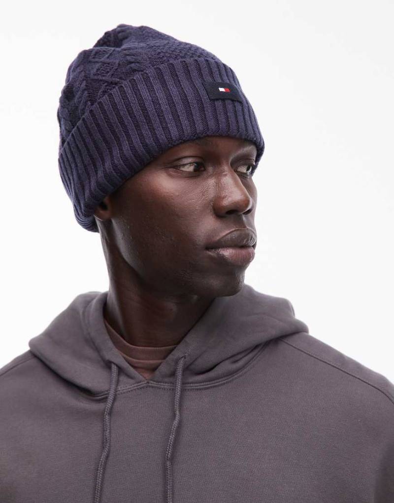 Tommy Hilfiger - Strickmütze in Blau mit Logo von Tommy Hilfiger