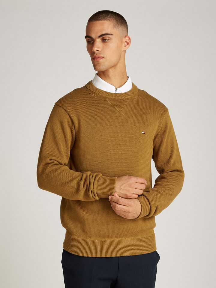 Tommy Hilfiger Strickpullover CHUNKY COTTON C NECK mit Logosrickerei von Tommy Hilfiger