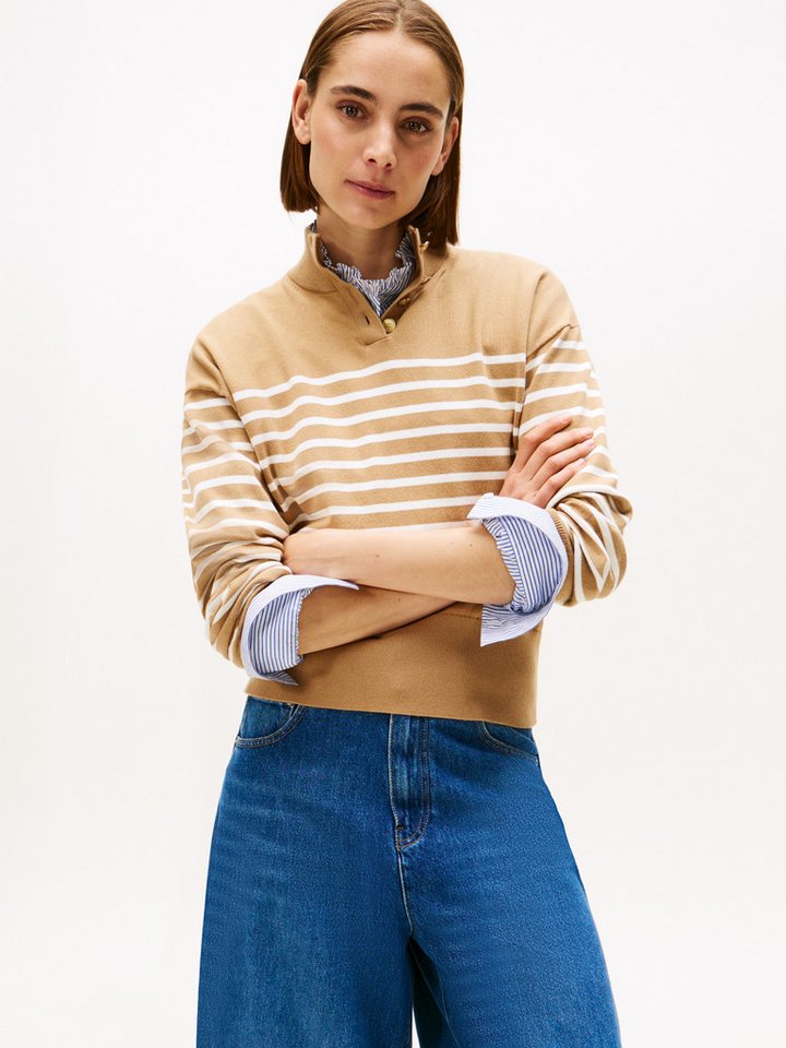 Tommy Hilfiger Strickpullover CO JERSEY GOLD BTN MOCK-NK SWT mit goldfarbenen Knöpfen von Tommy Hilfiger