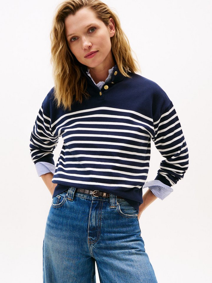 Tommy Hilfiger Strickpullover CO JERSEY GOLD BTN MOCK-NK SWT mit goldfarbenen Knöpfen von Tommy Hilfiger
