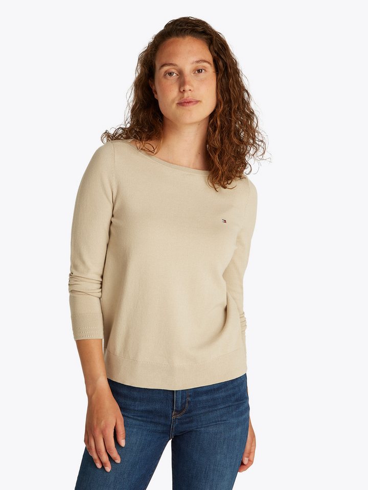 Tommy Hilfiger Strickpullover CO JERSEY STITCH BOAT-NK SWEATER mit Tommy Hilfiger Logo-Flag am Ärmel von Tommy Hilfiger