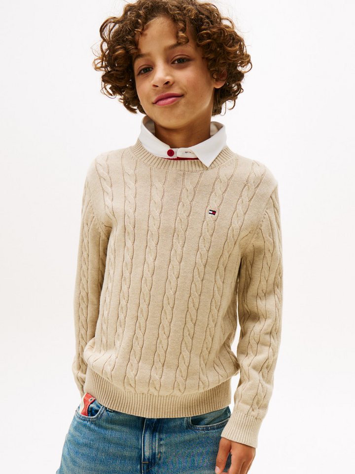 Tommy Hilfiger Strickpullover COTTON CABLE SWEATER für Kinder bis 16 Jahre, mit Zopfmuster von Tommy Hilfiger