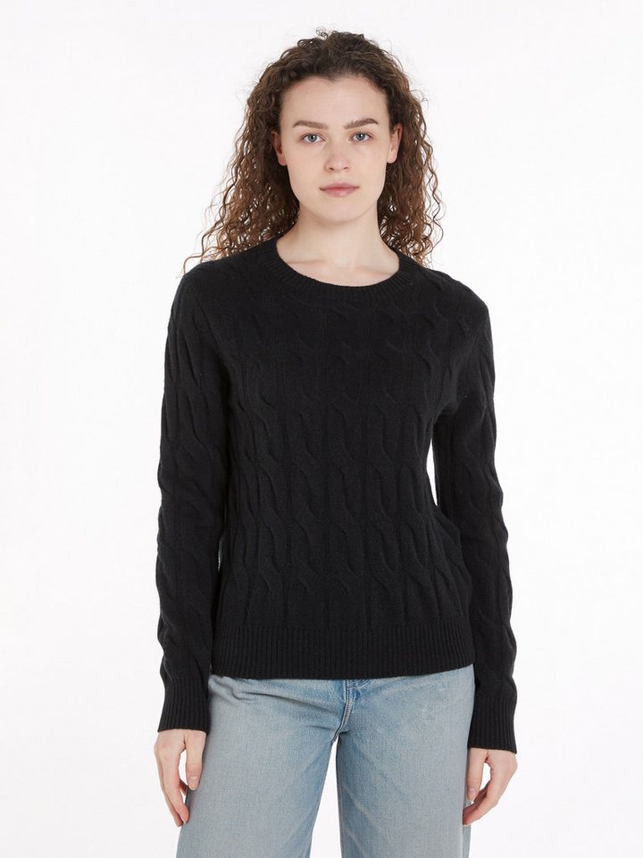 Tommy Hilfiger Strickpullover SOFT WOOL CABLE C-NK mit Zopfmuster, aus reiner Wolle von Tommy Hilfiger