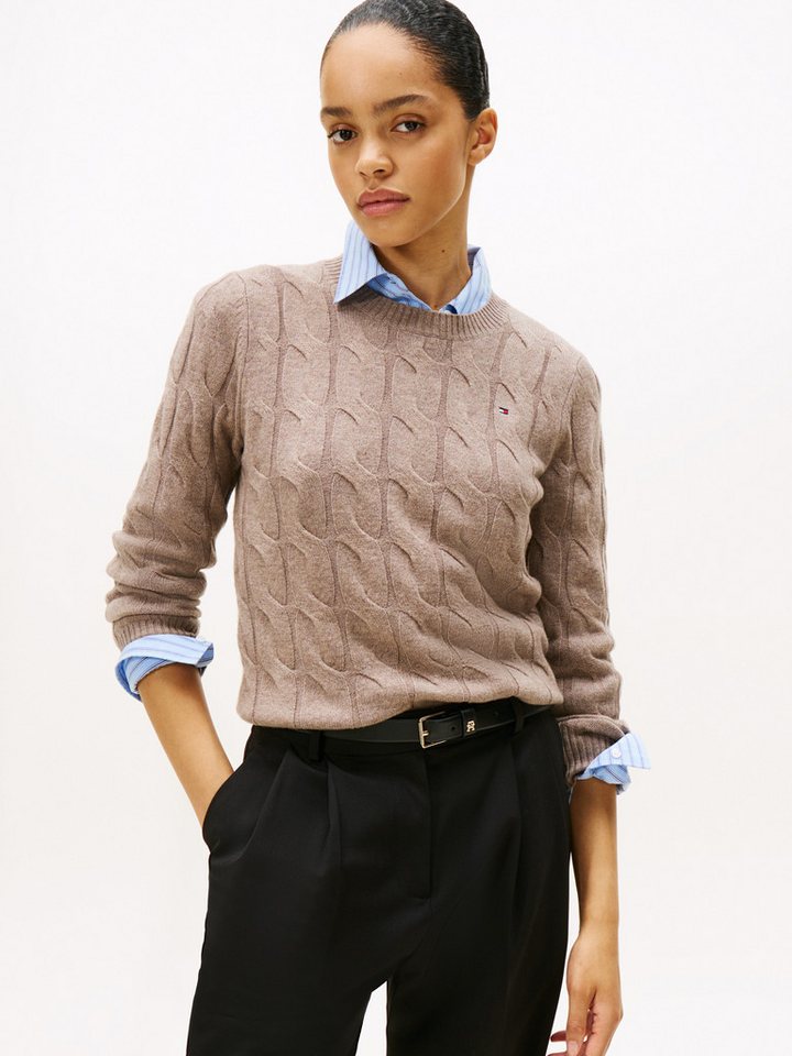 Tommy Hilfiger Strickpullover SOFT WOOL CABLE C-NK mit Zopfmuster, aus reiner Wolle von Tommy Hilfiger