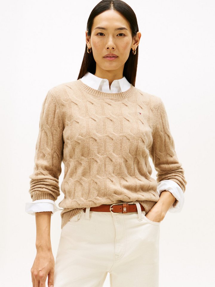 Tommy Hilfiger Strickpullover SOFT WOOL CABLE C-NK mit Zopfmuster, aus reiner Wolle von Tommy Hilfiger