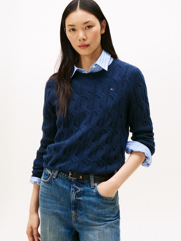 Tommy Hilfiger Strickpullover SOFT WOOL CABLE C-NK mit Zopfmuster, aus reiner Wolle von Tommy Hilfiger